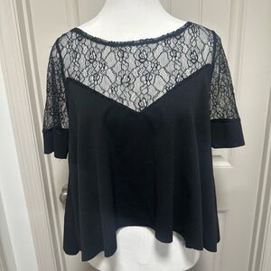 Zara Black Lace Yoke Short Sleeve Blouse